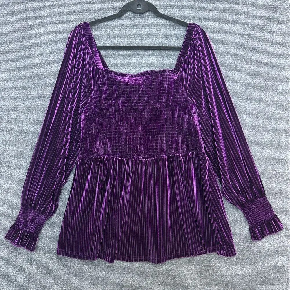 Bloomchic Babydoll Top Purple 18 Velvet Smocked Victorian Whimsygoth - Picture 2 of 9